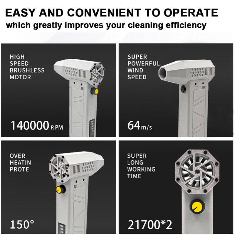 Handheld Jet Fan 140,000RPM Duct Fan 64m/s Wind Speed Brushless