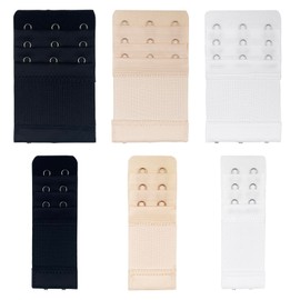 Rseuphiee Pack of 6 Bra Extenders, 3 Rows, 2 Hooks, 3 Hooks, Bra Extender, Soft, Comfortable and Stretchy, Bra Closure, Elastic, Suitable for Women (Black, White, Skin Colour), Black, white, skin