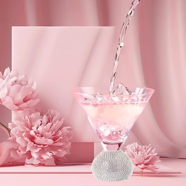 Veuverig 4.5in Width,Stemless Martini Glasses set of 4,10 Oz Lead-Free Clear Crystal Cocktail Glasses,Hand Blown Glassware,for Wedding, Cocktail Party, Birthday,Gifts Women (Silver Cocktail glass)