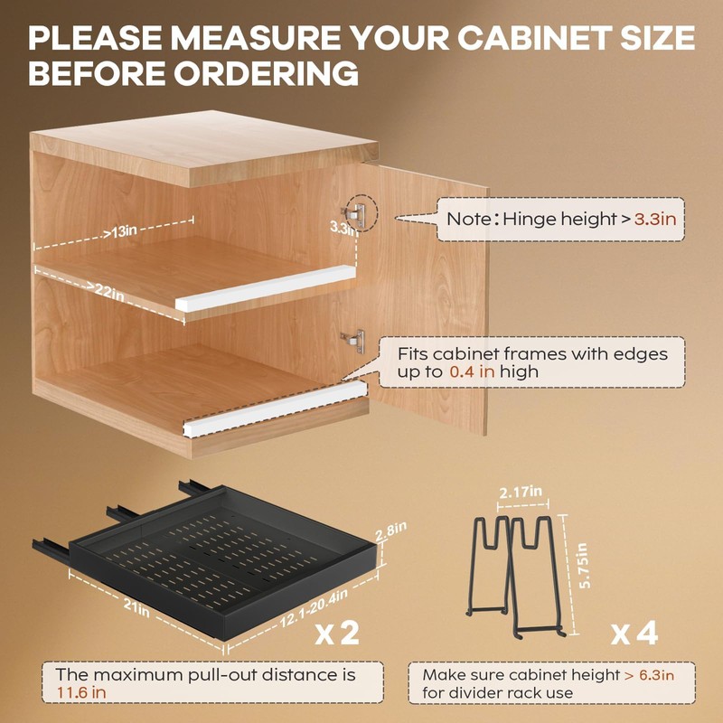 Seinloes 2 Pack Pull out Cabinet Organizer 21"Deep With Raising
