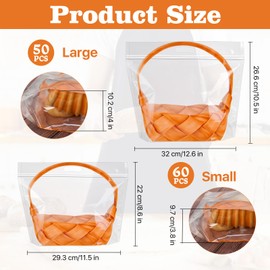 Akamino 110PCS Clear Plastic Bread Bags with Handle, Zippered Food Bag for Homemade Bread,Freezer Bread Storage Packaging Bags with Basket Pattern for Cookie Toast Loaf Bakery Cafe (50Large,60Small)