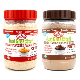 Betty Lou's 100% Organic Powdered Peanut Butter Variety Pack (1) Regular & (1) Chocolate, 6.35 Oz, Gluten Free, Vegan, Low Calorie, High Protein, Deliciously Healthy, Just Add Water