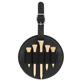 TOCCOOL Faux Leather Golf Bag Tag with 10 Tee Slots, Golf Tee Holder Accessories Storage with 5 Tees, Funny Golf Gifts for Dad Birthday Gift (Black)