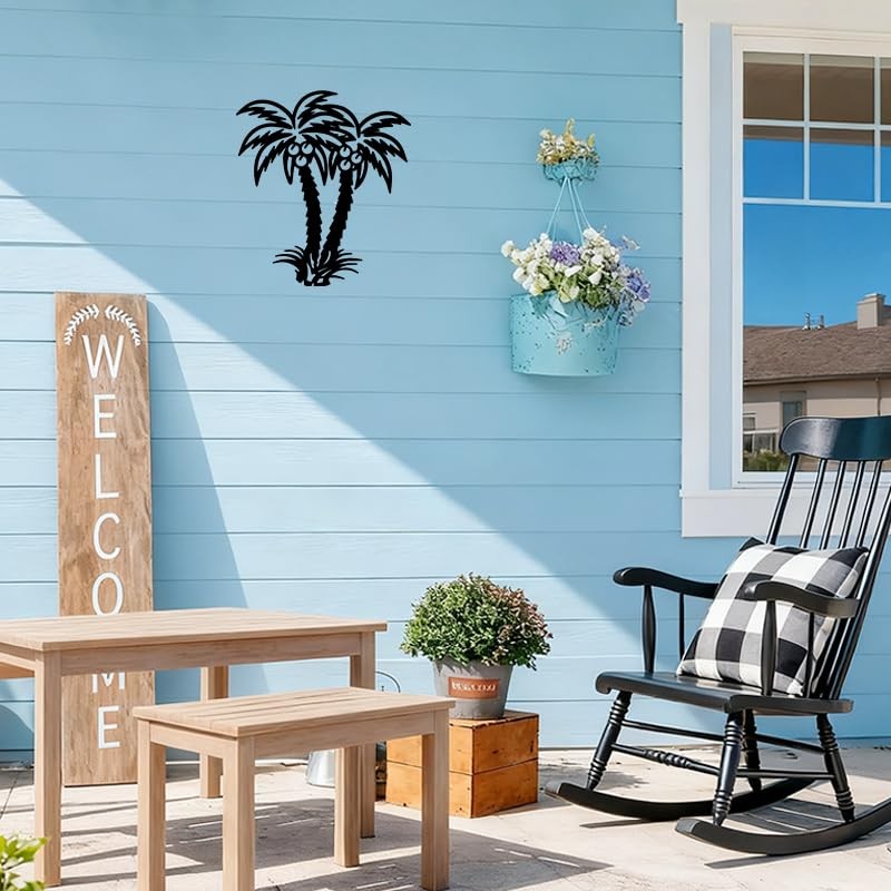 BFORXRO Metal Palm Tree Wall Art Decor, Black, 9.8x11 Inch