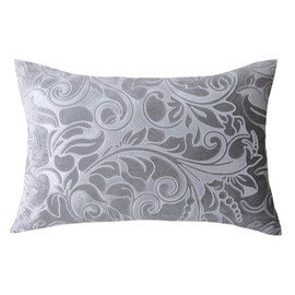 TangDepot Heavy Velvet Embossing Throw Pillow Cover, Classis Floral Anaglyph Velvet Fabric, Lumbar Pillow Cover, Indoor/Outdoor Pillowcase - (12" x 18", C06 Silver)