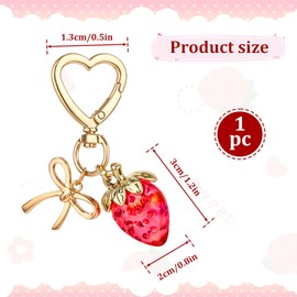 Apausvcm Strawberry Keychain, Cute Strawberry Bag Charms for Women Girls Bow Heart Key chains Strawberry Themed Charm Accessories for Handbags Bag Purse Wallet Cellphone Car (Red)