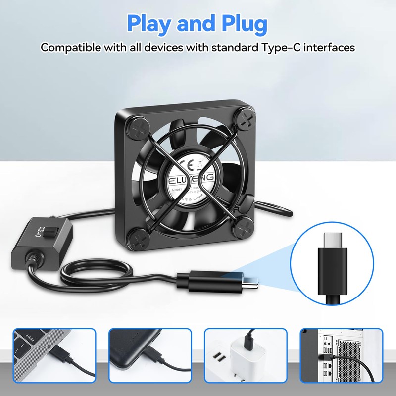 ELUTENG 40mm Mini USBC Fan Double Sided Metal Gril Small