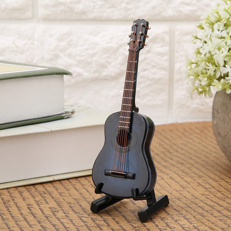 Miniature Guitar Model, Wooden Musical Instrument with Stand and Case,