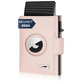 Marc Peter® Chicago Leather Push Air Slim Wallet, Airtag Wallet with Coin Compartment, RFID Protection, Small Mini Wallet, Leather, rose, Classic