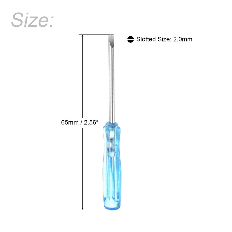 sourcing map Mini Slotted Screwdriver, 2.0mm Flat Head 65mm Length