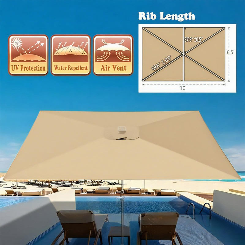 GLDDFDG Outdoor Patio Umbrella Replacement Canopy 6 Ribs, 6.5X10 Ft