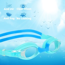 Lychico Kids Swimming Goggles (2 Pack Kids Goggles Anti-Fog UV Resist Leak Proof Swimming Goggles for Kids Boys Girls (LakeBlue&Blue/LakeBlue&Purple)
