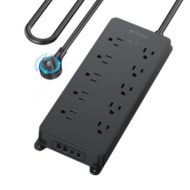 TROND Surge Protector Power Strip 10ft, 360° Rotating Flat Plug, 4000J, ETL Listed, 10 Widely Spaced Outlets, 2 USB A and 2 USB C, Wall Mountable, for Home Office Entertainment, Black