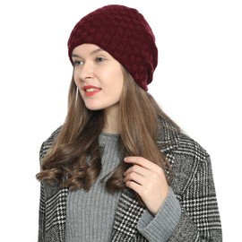 DonDon Women's Beanie Hat, Winter Hat, Slouch Style with Very Soft and Comfortable Inner Lining - darkred