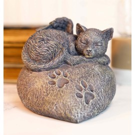 Ebros Heavenly Winged Angel Cat Sleeping On Heart Shaped Stone with Cat Paw Prints Cremation Urn 30 Cu in Pet Memorial Resin Statue Feline Cats Kittens Inspirational Figurine