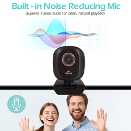 WAKEVLEO USB Webcam, Full HD 2K Webcam for PC and Laptop, Plug-and-Play, webcam with Microphone,Auto Light Correction, 360° View Web Cam for Live Streaming, gaming, Studying, Conferences