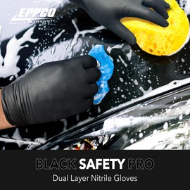 EPPCO Black Safety Pro 6-Mil Nitrile Gloves, Disposable, Powder Free, Latex Free, for Mechanics, Automotive, Industrial Work, Box of 100, Large