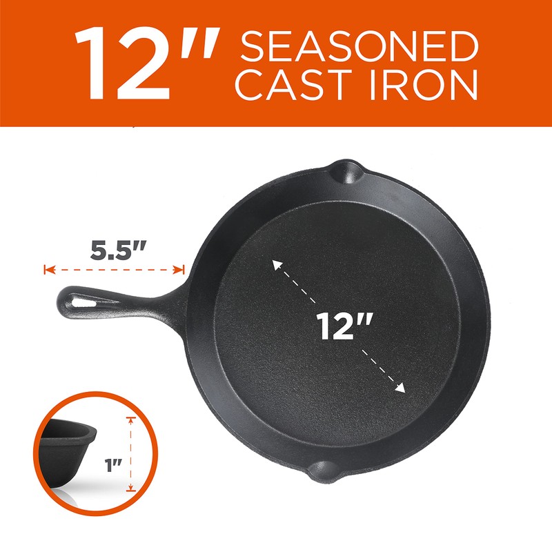 Commercial CHEF 3-Piece Cast Iron Skillet Set – 8 inch,