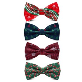 GUSLESON 4PCS Mens Christmas Bow tie Double Fold Silk Red Bowties for Festival (0634-4C1)