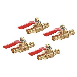 sourcing map Ball Valve Shut-Off Valve, 10 mm Hose Nozzle to 10 mm Hose Nozzle, Pipe Fittings, 180 Degree Operating Handle, Brass Valve, Pack of 4
