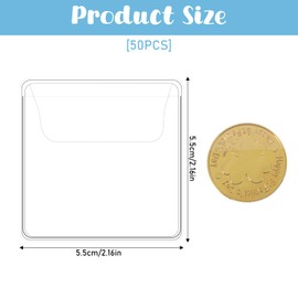 Aeaocvo 50 Piece Coin Case Set, 5.5 x 5.5 cm Coin Storage Cases, Transparent Bag Coin Cases Holder, Anti-Oxidation Coin Protection Cases for Jewellery, Small Items, Coins