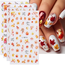 Fall Leaves Nail Stickers 4Pcs 3D Nail Art Decals Laser Autumn Maples Leaf Designs Thanksgiving Day Nail Supplies Adhesive Sliders Nails Stickers DIY Decoration Manicure Fingernail Accessories