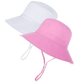 Zando Baby Sun Hat Toddler UPF 50+ Sun Protection Adjustable Baby Bucket Newborn Infant Sun Hats for Baby Boys Girls Summer Beach Pink & White 6-12 Months