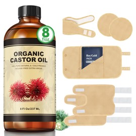 Taoscare Taoscare Castor Oil Pack Wrap with Castor Oil Cold Pressed 8oz, Gifts for Women, 8 Pack Reusable Organic Cotton Castrol Oil Compressors for Body Liver Detox Constipation Inflammation