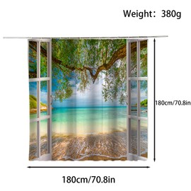 FAIRYGATE Anti Mould Shower Curtain Beach Shower Curtains Waterproof Beach Scene Shower Curtain Set with 12 Hooks for Wet Rooms Bathrooms Outdoor (Beach Pattern 180 * 180cm) B8811