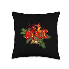 AC/DC Christmas Wish List Flaming Logo with Bells Throw Pillow