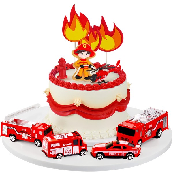 15 piezas de decoración de tartas de cumpleaños de bombero bombero, bombero de arcilla, hidrante de fuego, juguete de bomberos, decoración de fiesta para bomberos, camiones de bomberos, fiesta de cumpleaños, decoración de pasteles