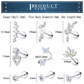 Adramata 9 Pcs 16G Helix Piercings für Damen Chirurgenstahl Ohrringe Schmetterling Blume Schlange Ohr Ohrstecker Knorpel Set Helix Tragus Schmuck