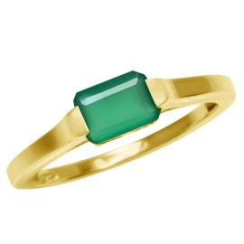 Silvershake 7X5mm Natural Octagon Shape Emerald Green Agate 14K Yellow Gold Plated 925 Sterling Silver East-West Solitaire Promise Ring May Gemstone Birthstone Size 4