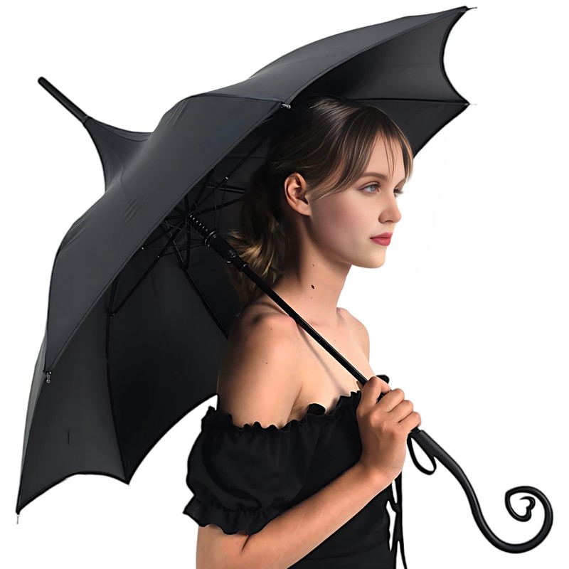 Fully Automatic Open Dark Wing Gothic Umbrella With Dramatic Heart