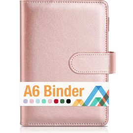 Sooez A6 Notebook Binder, 6 Ring Planner Binder A6 PU Leather Notebook Binder, Loose Leaf Personal Organizer Binder Cover with Magnetic Buckle Closure, PU Leather Portfolio Binder, 7.48"x5.2"