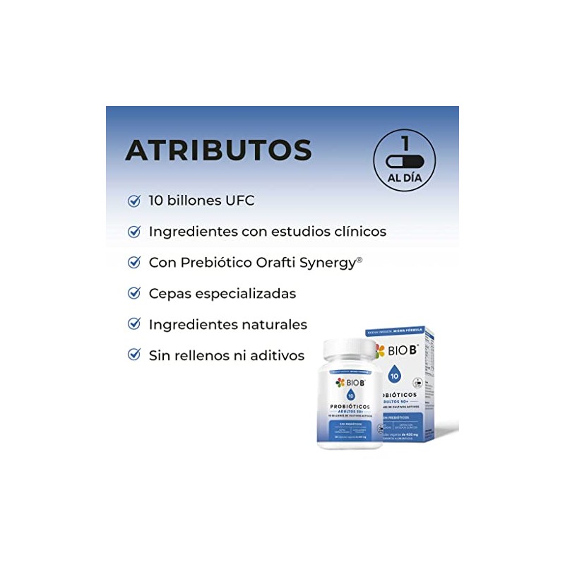 BIO B Probióticos Adultos 50 10 Billones UFC Prebióticos Inmune