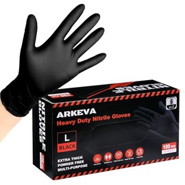 ARKEVA Black Nitrile Disposable Gloves 6 Mil. Chemical Resistance, Tear-Resistance, Latex & Powder Free (100, Medium)