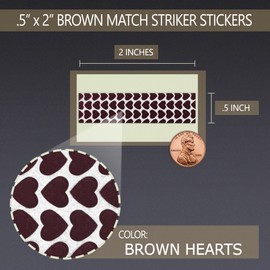 2” x .5” Rectangle Unique Heart Pattern Match Striker Stickers – 12 pieces | Brown Striped Match Strike Paper with Adhesive Pre-Cut in Rectangles for Easy Match Lighting | Also Available in Stripes,