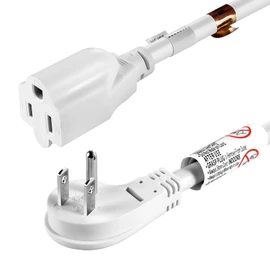 VSEER 3Feet 1875W 15A 14AWG Flat Plug Heavy Duty Extension Cord Outlet Saver 3-Prong Grounded Short Power Extension Cord,UL Listed (3FT, White)