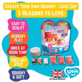 Lovin Create Your Own Squishy Coco Cup - Air Dry Clay Kit with 6 Modelling Clay Sticks, Sponge Base, 1 Modelling Tool - Play Dough Arts and Crafts for Kids Age 3 Years Plus