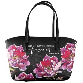 White Dove Designs Bible Cover-Wedge Shape-Psalm 136:1-Floral/Black-XLG