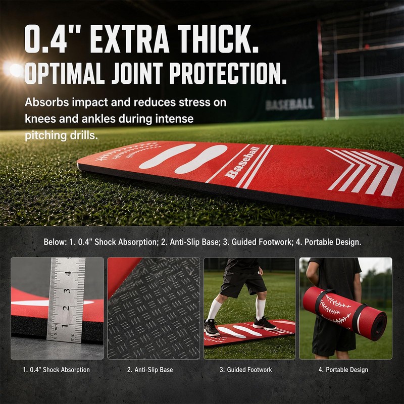 Extra Thick Softball Pitching Mat for Youth Beginners, 54"x12"