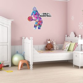 Sports Wall Decal - Watercolor Splashes Basketball Women Player Art Cool Girls Play Basketball Sports Quote Long Term - Single Use Vinyl Decal Size: 40 Inch (H) x 36 Inch (W)