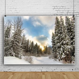 MIRRORANG 2.2 x 1.5 m Snow Winter Photography Background Pine Forest Wonderland Background Newborn Baby Shower Christmas New Year Party Decoration Banner Vinyl