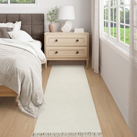 Collive Long Hallway Runner - 2.6' x 8', Washable Indoor Entryway Rug, White/Beige Braided Woven Kitchen Rug for Laundry Room, Bedroom Doorway