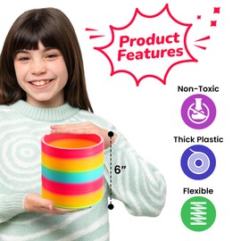 Jumbo Rainbow Spring Coil Toy - (4-Pack) 6" Plastic Giant Spring Coil for Kids, Big Spring Toys for Boys and Girls, Neon Colorful Rainbow Coil Spring for Party Favor, Great for Prizes, Gifts, Birthday