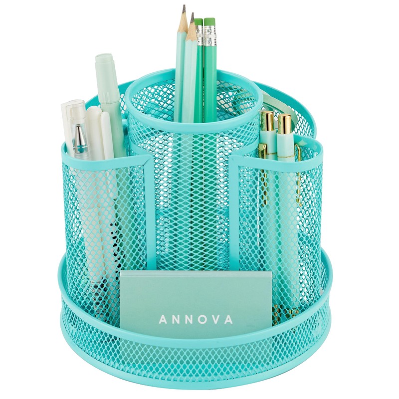 Annova Mesh Desk Organizer Rotate with 5 Compartments Round Spinning