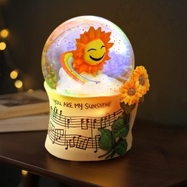 Sunflower Music Box Snow Globe, for Mom Wife Girlfriend Grandma Women Girls Anniversary Birthday, Flower Snowglobe Musical Box with Light Play You are My Sunshine