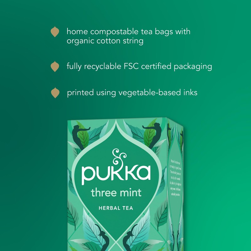 Pukka Three Mint Organic Herbal Tea Bags, After-Dinner Tea, Bags,