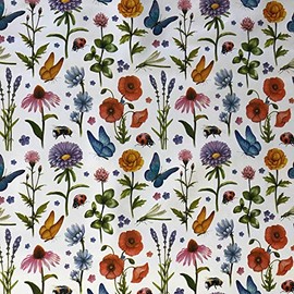 linen702 Vinyl Pvc Tablecloth 2 metres (200x137cm) Country flowers, butterflies and Lady Birds. To fit up to a 6 Seater Size Rectangle table, Wipe Clean, Plastic Table Cloth (313)